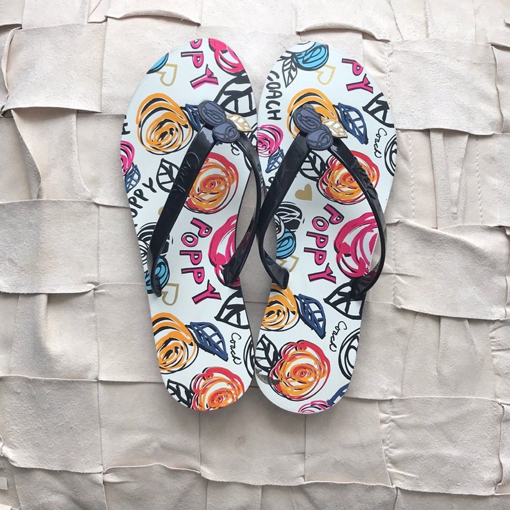 Coach patterned flip flops Size 8